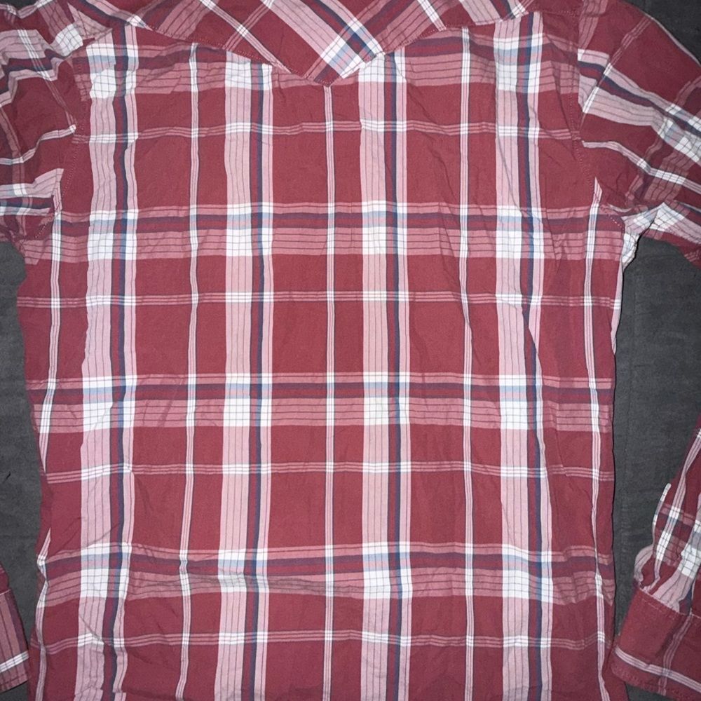 Hollister Red and White Button Up Long Sleeve Plaid Men's Shirt Y2K Size XL - Picture 9 of 9